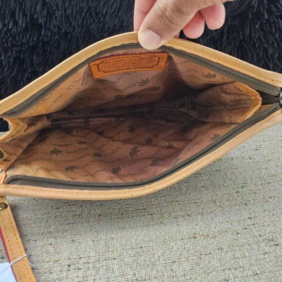 Hunting World Costmetic Bag Pouch Cluth Bag Green/Tan Leather Make Up Bag France - Picture 13 of 13